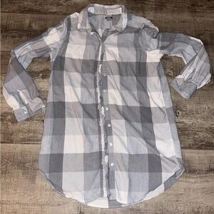 Aerie Button Up Shirt Women's Gray White Long Sleeve Size Medium